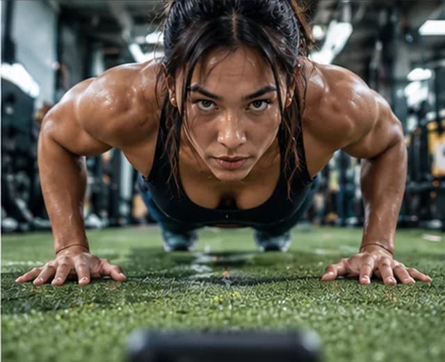 Push-up challenge in a turf gym